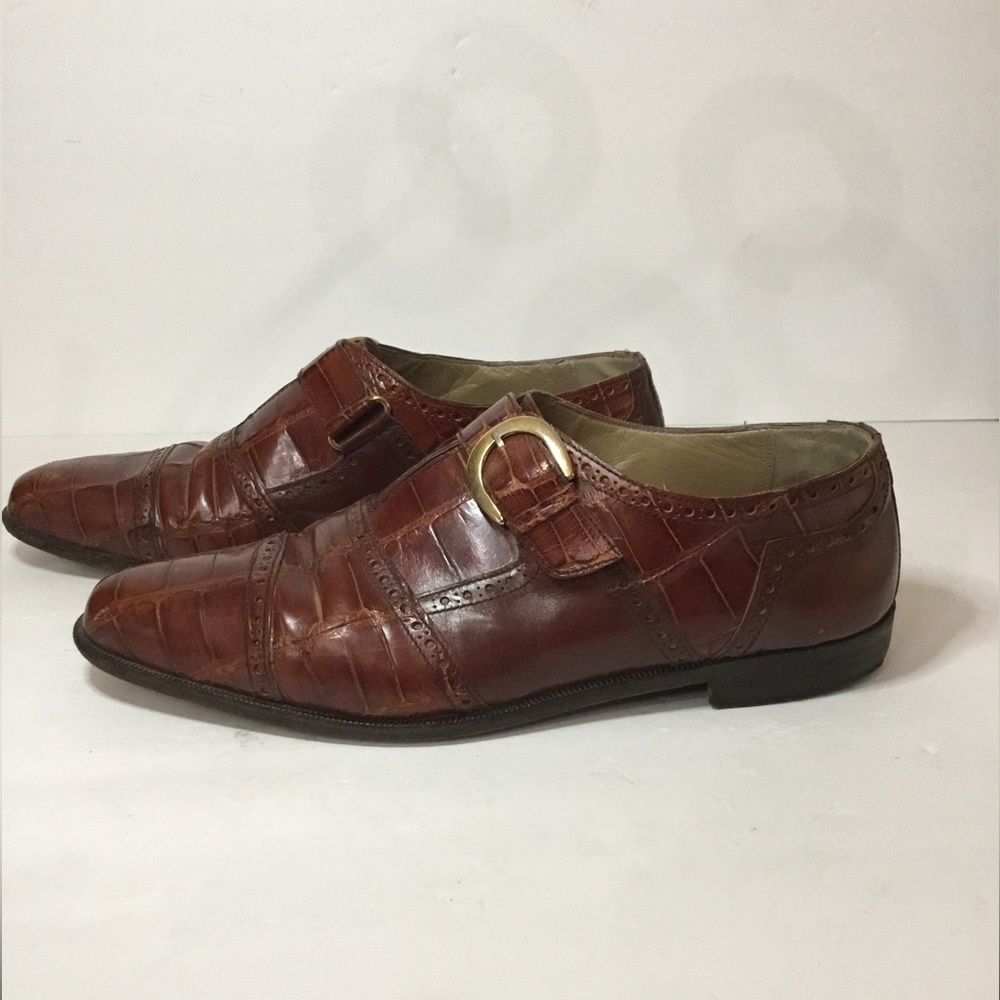 R Martegani Men’s Brown Alligator Leather Monkstrap  Shoes Size 10.5
